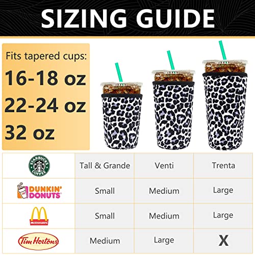 Image of YR Reusable Neoprene Insulator Sleeve for Iced Coffee Cups, 3 Pack Coffee Coolies sleeves for Iced & Hot Drinks, Cold Beverage Cooler Compatible with Starbucks Coffee and More (Snow Leopard)