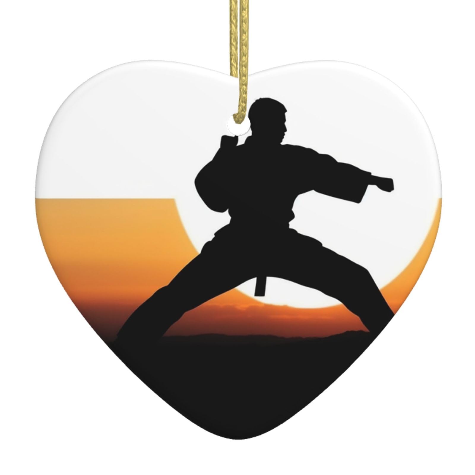 Ceramic Christmas Tree Hanging Ornaments with Gold Ropes Christmas Tree Decorations Heart Ceramic Karate Silhouette Pendant Keepsake Decorations for Holiday Xmas Gift Ideas