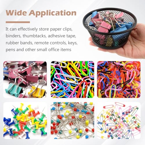 NOWHYX Paper Clip Holder, 4 Pack Mesh Paper Clip Holder for Desk Binder Wire Mesh Bowls, Paperclip Holders for Desk PaperClip Dispenser for Holding Small Parts Office Accessories(COLOR:black)