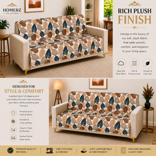 Image of Homerz Premium Printed Quilted Velvet Sofa Slip Cover Protector, Sofa Mat, Exact Size, Antislip Cover (Folia, 3 Seater, Full)