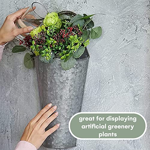 Hallops Galvanized Wall Planters - Two (2) Large Premium. Farmhouse Metal Hanging Vase. Rustic Decor. Tall Container For Easter Flowers Or Planets. Tin Style Bucket Or Pocket #TOP6