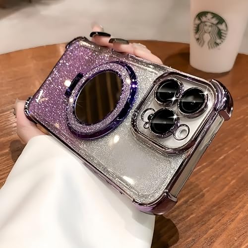 Sparkling Purple Magnetic Glitter Case for iPhone 17/16/15/14/13/12/11 Pro & ProMax - Slim, Shockproof & Anti-Scratch Design with Lens Protector & Compatible with Magsafe for Women