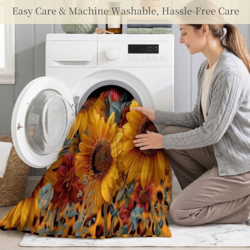 Edredón de leopardo girasol amarillo para noches sin alergias en cama grande 6