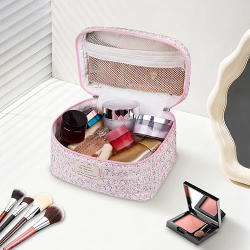 Gosect Large Makeup Bag, Cute Cosmetic Bag for Women Girls, Floral Coquette Aesthetic Toiletry Bag, Travel Make Up Organizer Bag(Small Pink Floral — view 2
