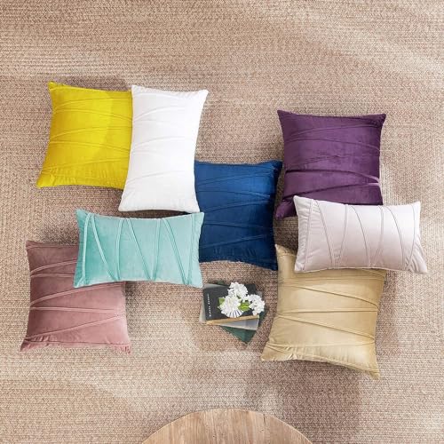 Image of Khooti Velvet Striped Cushion Cover Pack of 1-34 inchX34 inch /86X86 Cm | Lemon Yellow | Soft Pillow Covers Cushion Case for Sofa Bedroom Living Room Chair Car, Cushion Cover with Zig Zag Pattern