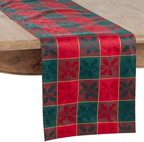 SARO LIFESTYLE Royal de Noel Plaid Design Holiday Table Décor, 14" x 120", Red/Green image 4