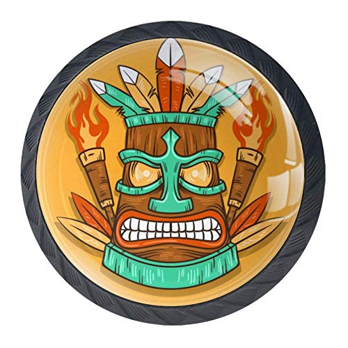 Idealiy Tiki Mask with Torches Door Drawer Pull Handle Furniture Decoration for Kitchen Cabinet Dressing Table