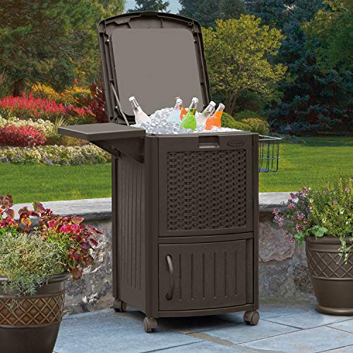 Suncast 77 Qt Resin Wicker Patio Cooler w/Cabinet & Wire Basket, Java (2 Pack) - Thumbnail 3