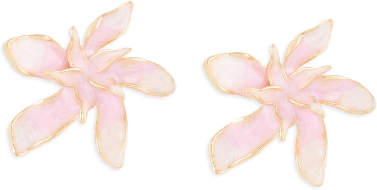 Pink and White Enamelling Statement Flower Contemporary Studs Earring For Women-ZPFK21864
