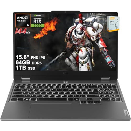 Image of Lenovo LOQ Gaming AI Laptop | 15.6 inch FHD IPS 144Hz (100% sRGB G-SYNC) | AMD 6-core Ryzen 5 220 | 64GB DDR5 1TB SSD | GeForce RTX 5050 440 AI Tops | Backlit 5MP Privacy Camera Win11 w /DLCA Accessory