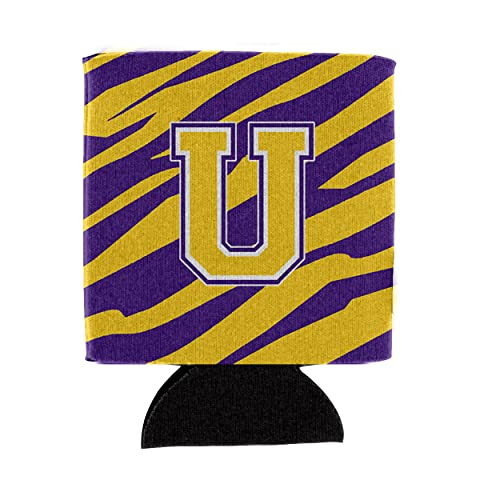 Monogram - Tiger Stripe - Purple Gold Can or Bottle Beverage Insulator Initial U