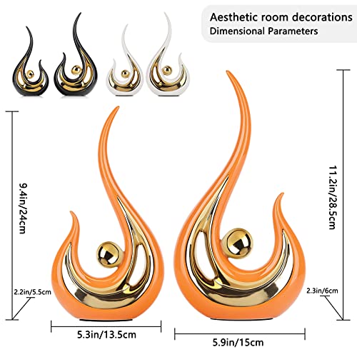 Lccck 11.2" H Orange Decor Accent - 2Pcs, Japanese Minimalism Home Decor Sculptures, Orange Ceramic Statue Office Funky Decor, Suitable For Orange Kitchen Decor Art, Modern Orange Room Decorations #TOP1