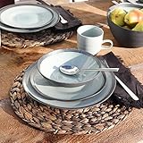 Euro Ceramica Euro Ceramica DIA-1001 Diana 16 Piece Modern Dinnerware Set, Dinner, Salad Plate, Soup Bowl, Mug, Service for 4, Mint Green/Graphic Grey