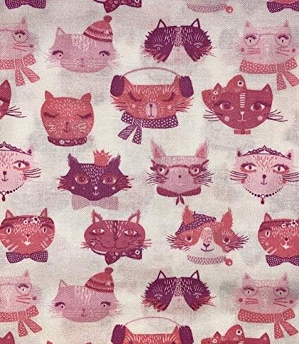 Blank QuiltingFat Quarter Laura Ashley The Girls Collection Pink Cat Faces 100% Cotton Fabric