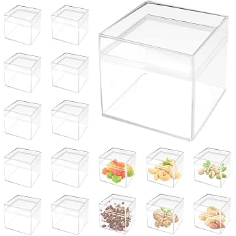 Pack of 24 Transparent Plastic Gift Box Small Square Acrylic Cube Clear Plastic Box Square Acrylic Box with Lid 5 cm Storage Box for Jewellery Sweets Figures