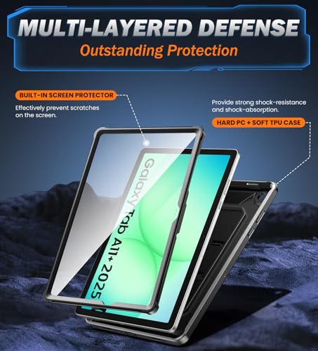 Image of TiMOVO Shockproof Case for Samsung Galaxy Tab A11+ /A11 Plus 11'', Black | Fit for SM-X230 /X236 /X238, Built-in Screen Protector, Dust Plug & Precise Cutouts, Shockproof Rugged Full Body Protection