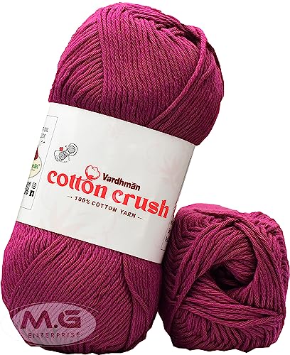 Image of VAR dhman Cotton Crush 8-ply Deep Magenta 600 GMS 100% Cotton Ball Hand Knitting Cotton /Art Craft Soft Fingering Crochet Hook Yarn, Needle Knitting Yarn Thread Dyed-EL Art-AFEG