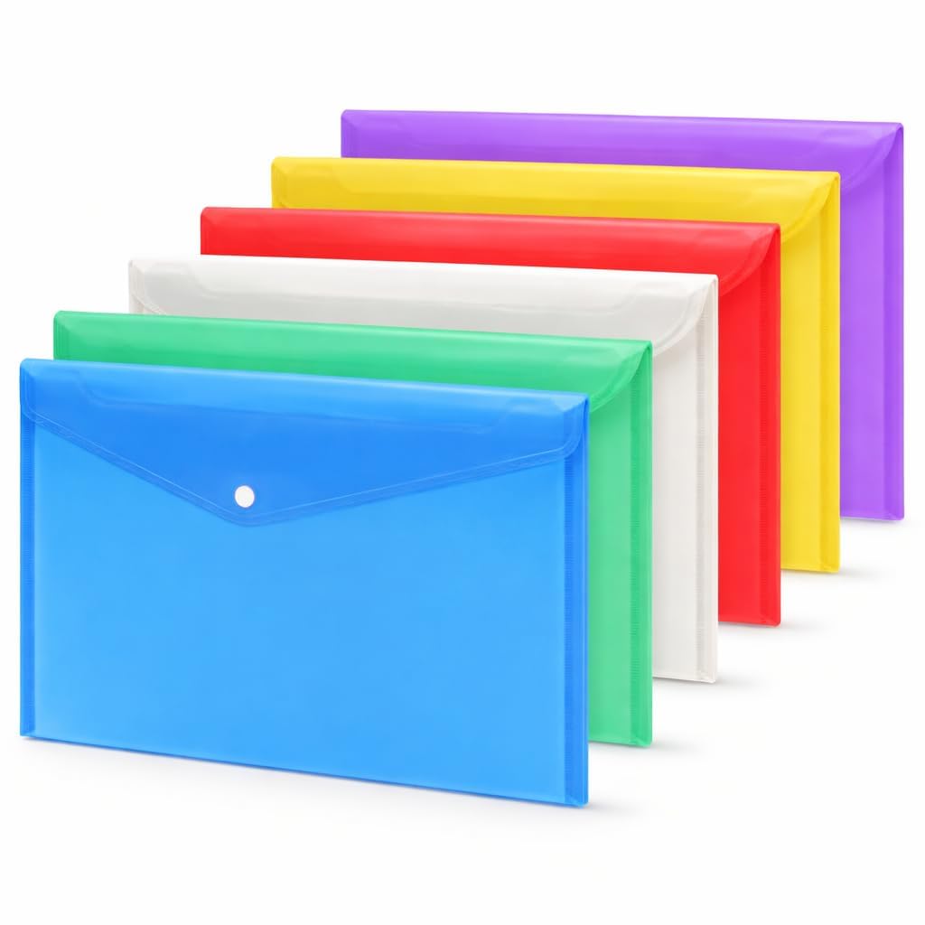 A3 Popper Wallets Assorted Colours 20 Pack โ Durable Plastic Document Wallets with Button Closure โ A3, A4 & A5 File Storage Folders for Office, School & Home Organisation