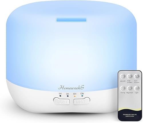 Difusor de aceite esencial de aromaterapia para habitación humidificador de aire de aroma colorido de 16.9 fl oz con modo de niebla fría ajustable,