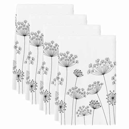 Qiaullityot Black Dandelion Kitchen Towels Set of 4, Microfiber Dish