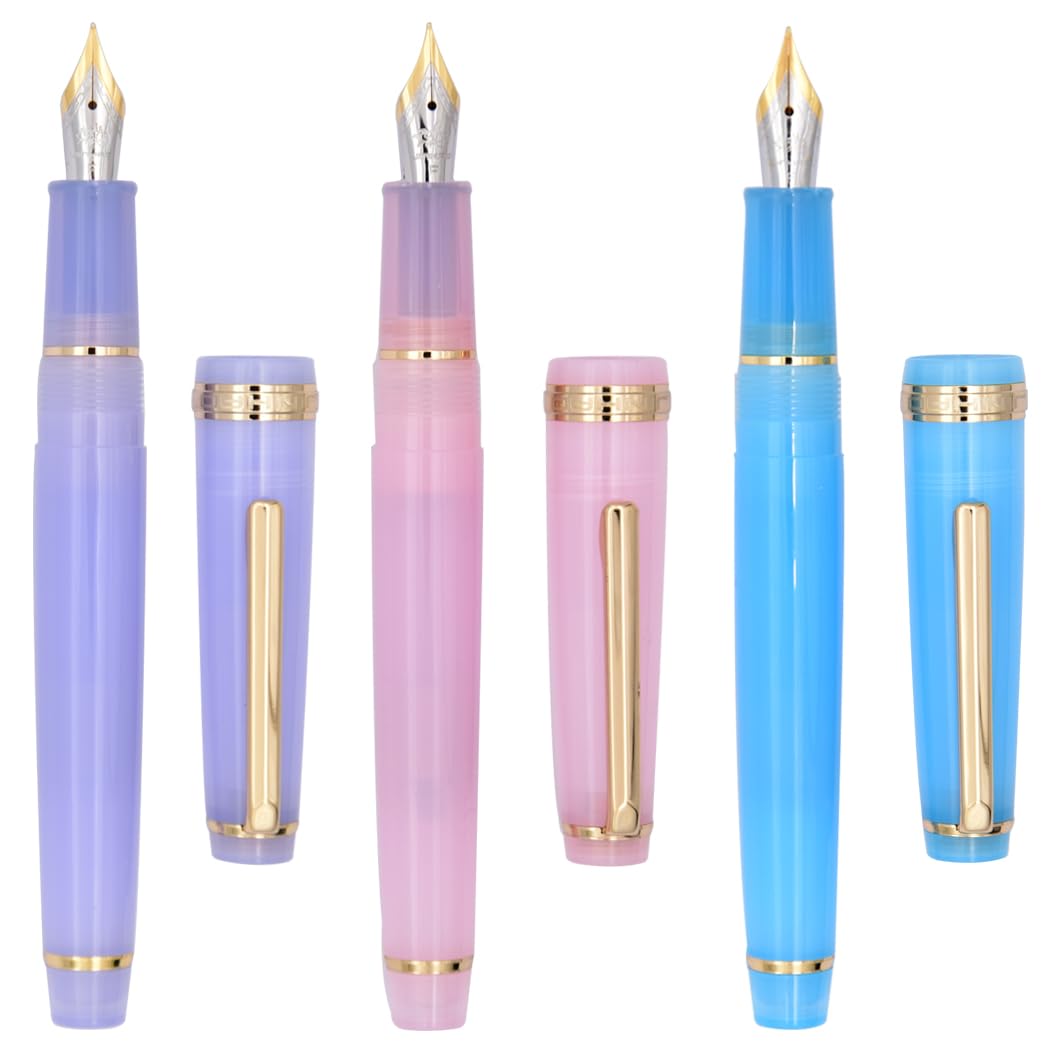Ranvi 3 PCS Jinhao 82 Fountain Pen Purple, Blue and Pink Acrylic, Iridium Fine Nib Gold Trim with Converter Set