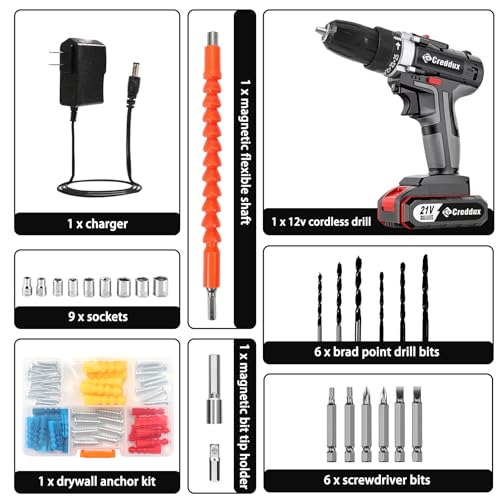 Image of Cordless Drill Set 21v Power Drill Cordless With Battery & Charger, 84pcs Accessories Electric Drills Variable Speed, 3 /8 inch Keyless Chuck (Black kit)