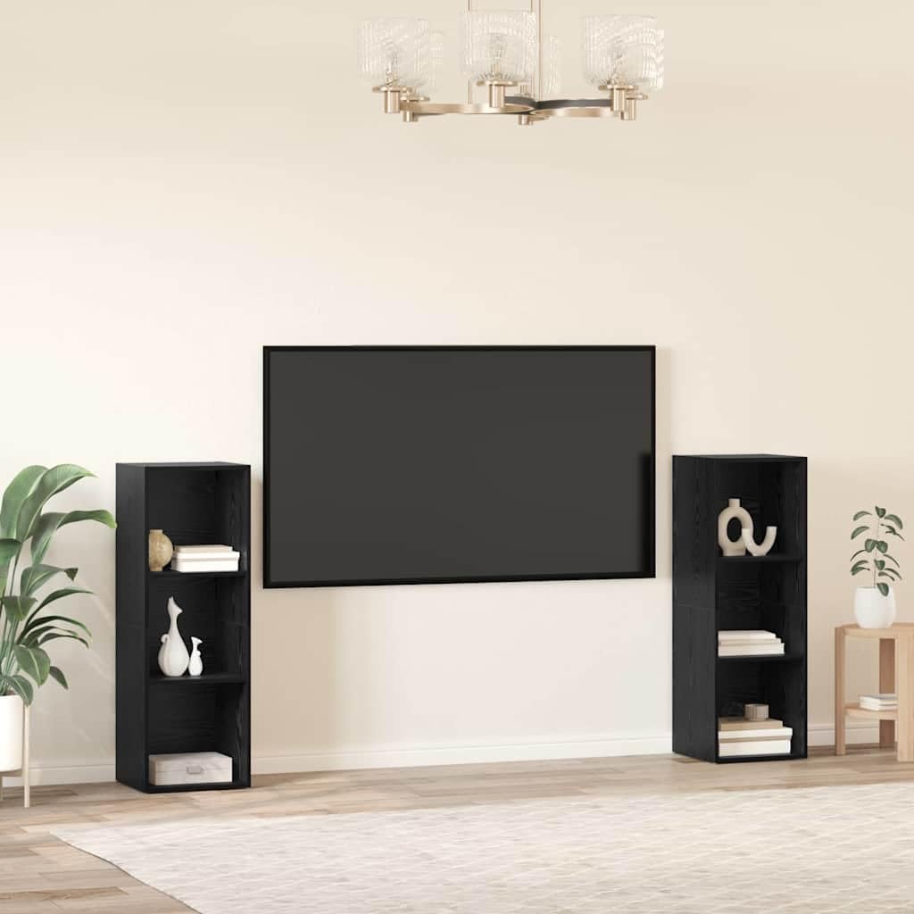 TV Lowboard Set 2 STK Schwarz Eiche 107x35x37 cm massiver Holzwerkstoff wandmontierbar moderner Sideboard für Wohnzimmer Schlafzimmer Büro