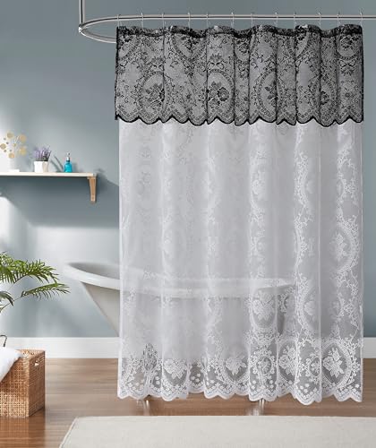 NOIR GOTHIC DECOR 72 Inch Gothic Lace Shower Curtain. SH White-Black 72