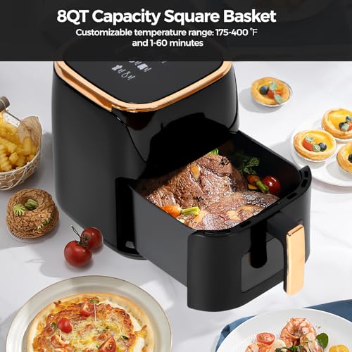 Panana-8QT-Large-Air-Fryer-Compact-8-Preset-Menus-Airfryer-One-Touch-Digital-Control-Presets-Touchscreen-Display-Dishwasher-Safe-Nonstick-Fit-for-Family-Black Panana 8QT Large Air Fryer Compact 8 Preset Menus Airfryer One Touch Digital Control Presets Touchscreen Display Dishwasher Safe Nonstick Fit for Family Black