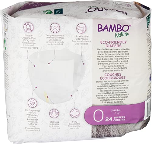 Image of Bambo Nature Diapers, Size 0, 24 Count | Premium | Pack of 5 | Baby