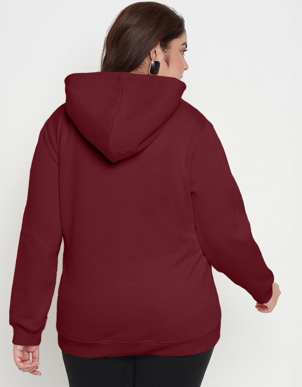 JUNEBERRY Damska bluza z kapturem z bawełnianego polaru, regularny krój, jednokolorowa, plus size (dostępne kolory: czarny, liliowy, brązowy, musztardowy, pesta, fioletowa)