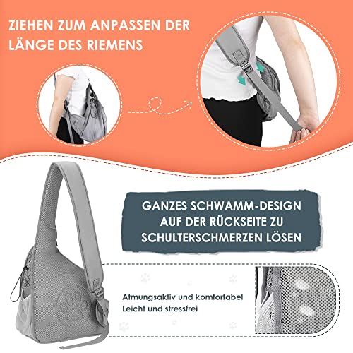 Nasjac Haustier Hund Riemen-Fördermaschine, Welpe Reisetasche Tote Verstellbarer gepolsterter Gurt Atmungsaktives Netz Harte untere Stütze Kordelzug Vordertasche Waschbar, unter 7.0kg (Grau)