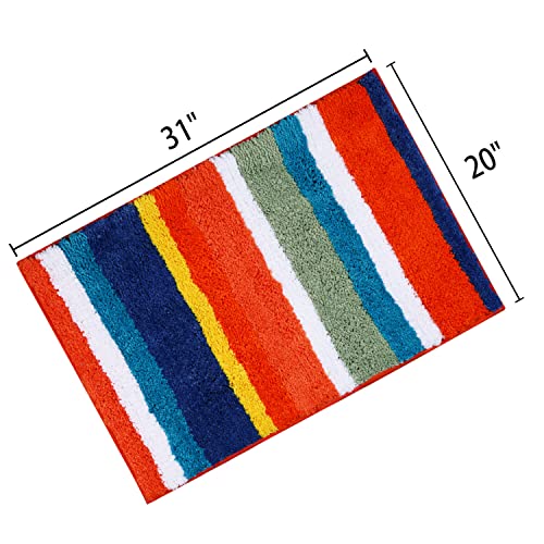 Hi Space Bath Mat Non-Slip Striped Bath Rug For Bathroom Kids Decor Soft Microfiber Entryway Door Mat Bath Tub Machine Washable Water Super Absorbent Thick Shaggy Bathroom Rug 20''X31'' (Rainbow) #TOP1