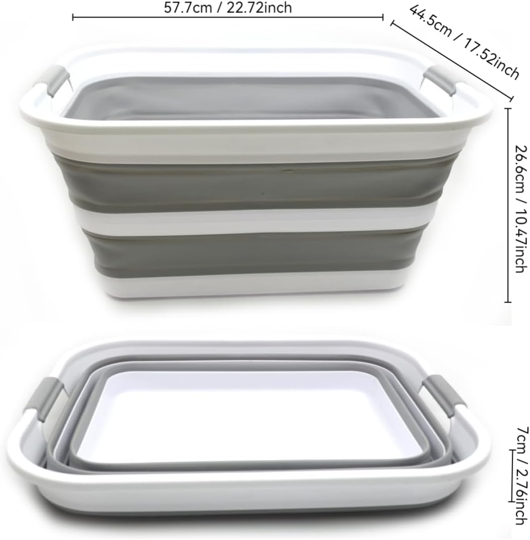 SAMMART 42L Set of 2 Collapsible Plastic Laundry Basket - Foldable Pop Up Storage Container/Organizer - Portable Washing Tub - Space Saving Hamper/Basket (Grey, 2)