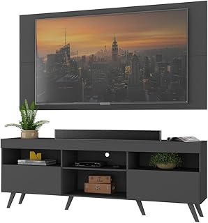 Rack c/Painel p/Tv até 65" e Pés Retrô Flórida Multimóveis Preto - Produto 1 mais recomendado com 4.4 estrelas