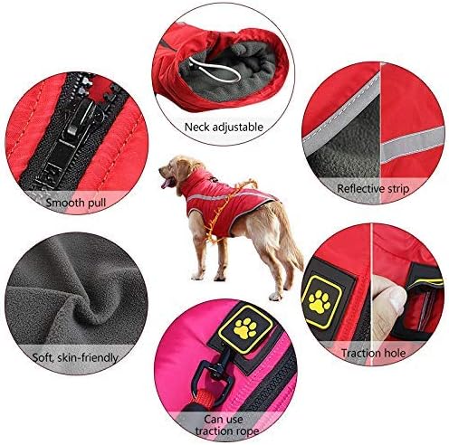 Idepet Dog Coat Dog Jacket for Small Medium Large Dogs, Dog Winter Coat Dog Clothes Outdoor Sport Waterproof Dog Outfits Vest with Harness Hole Reflective Strip