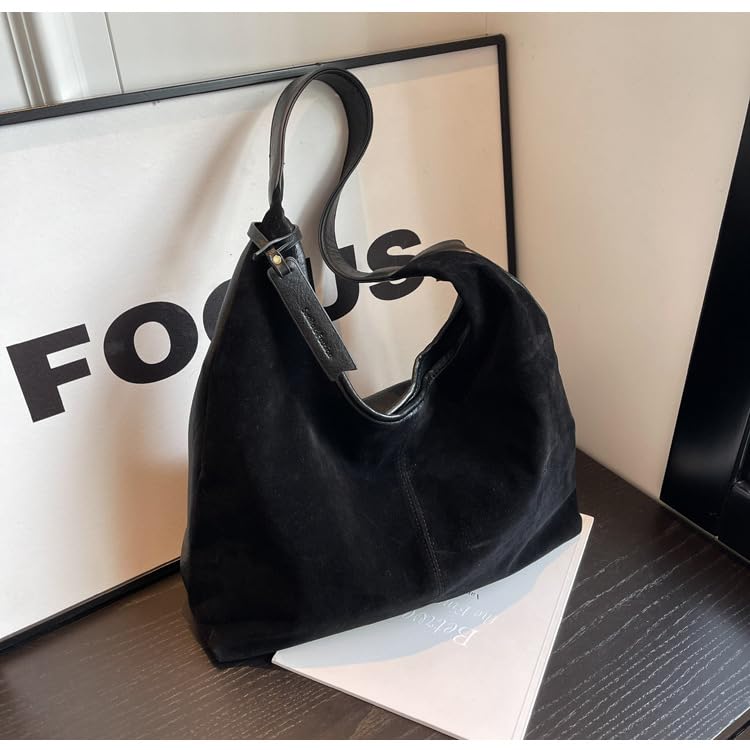 Image of Suede Bag Suede Tote Bag Brown Suede Shouder Purse Work Hobo Handbags Fall Aesthetics