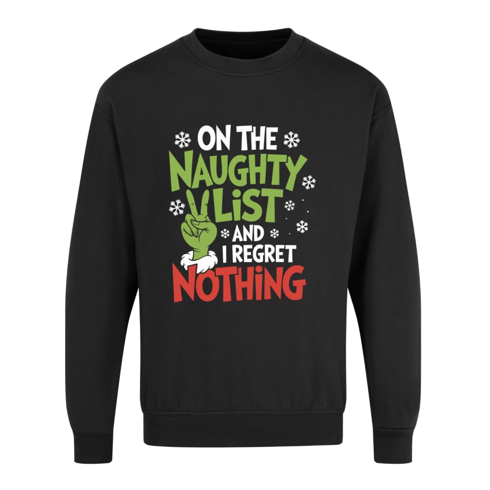 SAUTE STYLES Naughty List Christmas Kids Sweatshirt | Funny Xmas Jumper for Boys & Girls | Festive Winter Holiday Top with Custom Name Option (UK, Age, 11 Years, 13 Years, Regular, Black)
