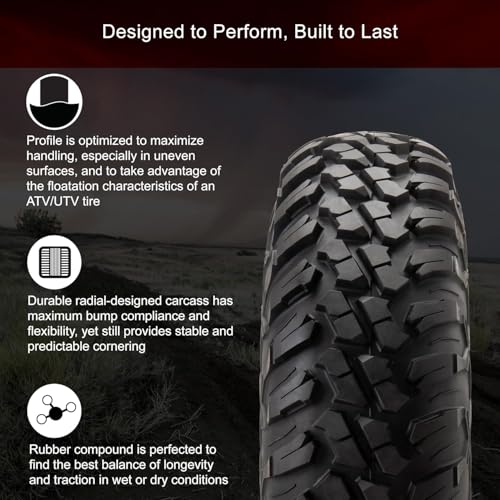 Image of Tusk Set of 30x10-14 TERRABITE Heavy Duty 8-Ply Radial UTV Tires mounted on CASCADE Wheels - Compatible with POLARIS applications 4 /156 bolt pattern Includes Lug Nuts (4+3 Offset, Machined /Black)