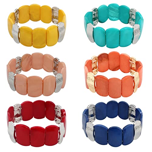 Jules D.chunky Beaded Bracelets Colorful Natural Shell Stretch Bracelets Rectangle Boho Bracelets For Women (Blue) #TOP3
