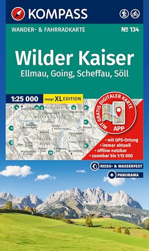 KOMPASS Wanderkarte 134 Wilder Kaiser, Ellmau, Going, Scheffau, Söll 1:25.000: Wander- und Fahrradkarte im Walter Mayr Großdruck - inklusive ... Panorama. Skitouren. Langlaufen. Reiten.