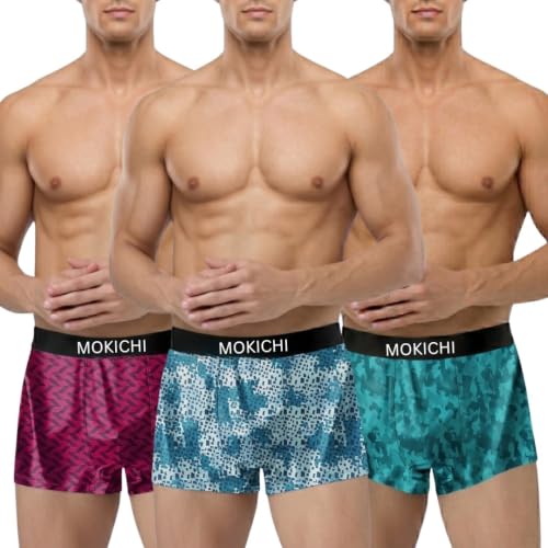 Image of Men's Microfiber Printed Boxer Briefs for Men | Ultra Soft Breathable Stretch Trunks | Moisture Wicking Comfort Fit Innerwear | Elastic Waistband | Assorted Prints | Pack of 3
