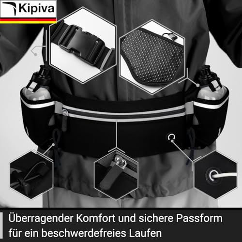 Trinkgürtel Laufen mit Flaschen Schwarz Laufgürtel mit Trinkflasche MTB Trinkgürtel Langlauf/Laufgürtel Mit Trinkflaschen (2x175ml) Bauchtasche Guertel Laufgurt Joggen Running Belt with Water Bottle