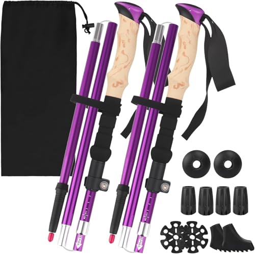 Bâtons de Randonnée,Baton de Marche Pliable,Baton de Marche Nordique Pliable Télescopique Antichoc Antidérapant 115-135 CM,avec 5 Paires de Tampons,pour Homme et...