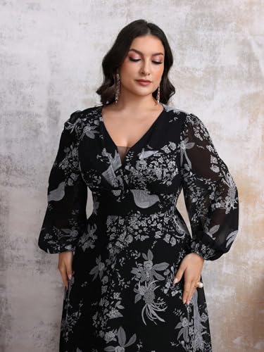 Spring Summer 2024 Plus Size Womens Dresses V Neck Casual Elegant Long Sleeve Floral Print Maxi Dress3