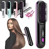 Brosse Coiffante Chauffante Cheveux Court, Brosse Lissante Portable Sans Fil Avec Technologie Mch à Chauffage, Chargement USB, 3 De Température Et LED, Pour Voyage Et à La Maison, Tous Les Types (#A)