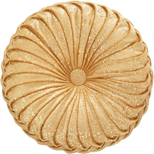 Image of EUCIOR Round Throw Pillows,Golden Throw Pillows,Soft Spandex Velvet Fabric,Pumpkin Pleated Handmade Gold Round Velvet Decorative Pillow for Sofa Bedroom Livingroom(Golden)