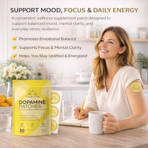 Thrivia Dopamine Patches with 5-HTP & Lions Mane, 2 Pack (60 Count) - 1