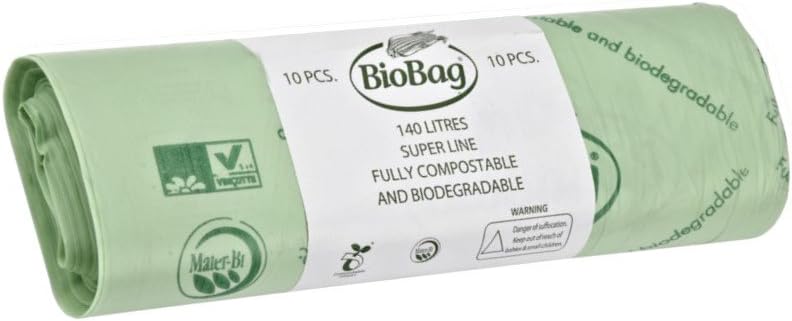 140 Litre x 10 BioBag Compostable Biodegradable Kitchen Food/Garden Waste Wheelie Bin Liner Bags/Sacks 140L - Certified EN13432