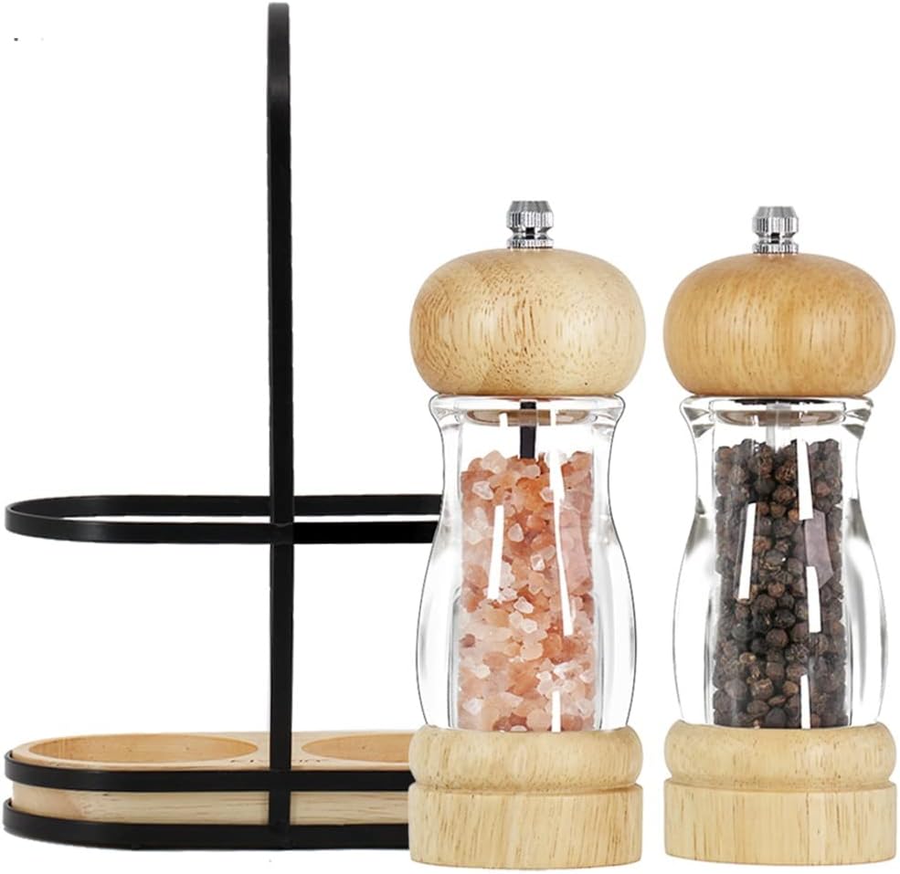 6in Oak Pepper Salt Grinder Mills Manual Acrylic Bottle Spice Grain Rice Mill with Ceramic grinding core Kitchen Grinding Tools